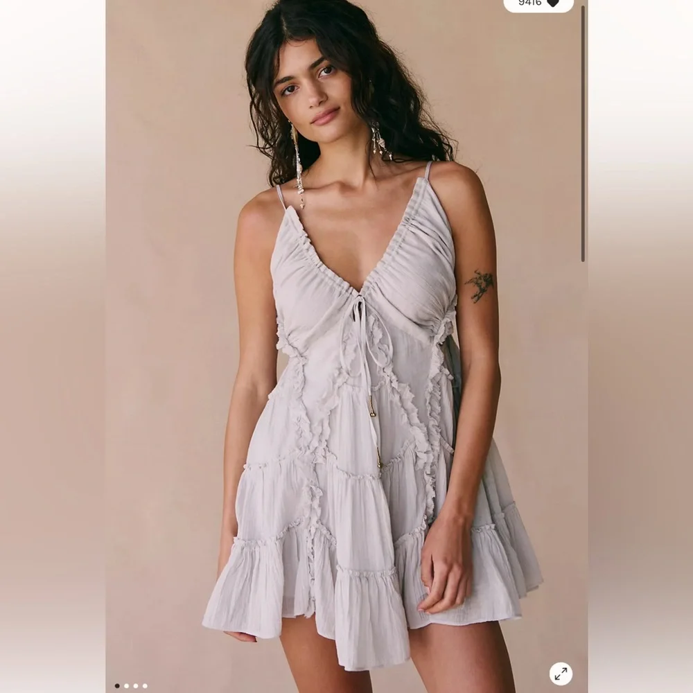 Free People Coconico Crinkle Ruffles Cutouts Tiered Mini Dress - Picture 1 of 4